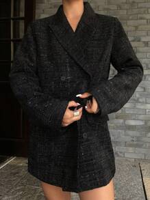 DAZY 纯色宽松长袖宽翻领口袋女士休闲西装外套，秋季女装商务装