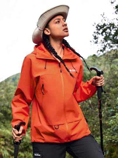 In My Nature Women's Letter Embroidery Drawstring Hooded Outdoor Jacket