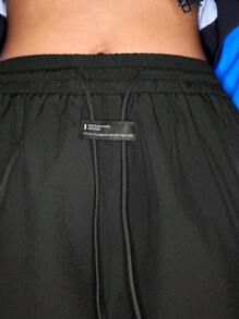 Streetz SHEIN Sport Women Applique Drawstring Pocket Loose Sports Pants - Black - View 1