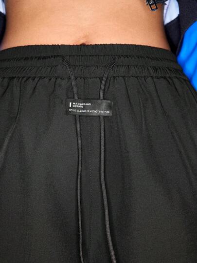 Streetz SHEIN Sport Pantalones deportivos sueltos con bolsillos con cordón y aplicaciones para mujer