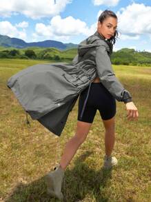 In My Nature 女士户外防水长款连帽雨衣 - 深灰色 - 查看 2