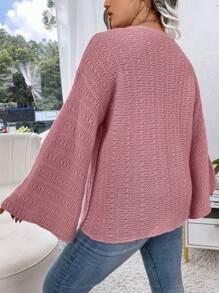 Calvaya Pull ample pour femmes à col rond, épaules tombantes, décontracté. Pull tricoté pour le printemps, l'automne et l'hiver - Rose bonbon - Voir 2