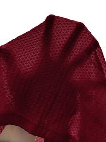 SHEIN Frenchy Lace Spliced Long Sleeve Waffle Fabric Black T-Shirt