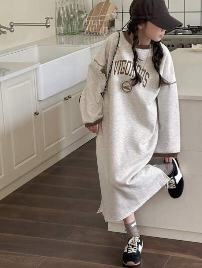 Dazy Kids 女童圆领针织保暖直筒连衣裙，秋季