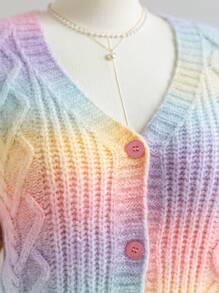 Soleia 大码女式渐变色前开针织开衫，休闲度假/校园风格，秋冬