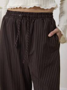 Aralina Pin Stripe Pants With Pockets And Contrast Cuff Drawstring Detail Wide Leg