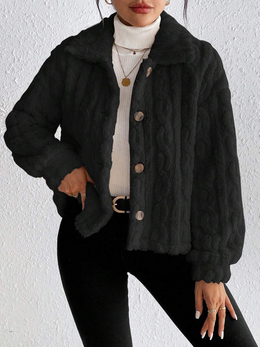 SHEIN Frenchy Women's Solid Color Front Button Long Sleeve Simplistic Jacket, Casual Everyday Wear