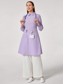 TaskEZ Solid Color Long Sleeve Pocket Casual Uniform Nurse Dress