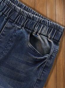 SHEIN Tween Boy Casual Simple Preppy  Cat Whisker Elastic Waist  Jeans, School, Campus, College Chic Outfits For Autumn/Winter - Dark Wash - View 8