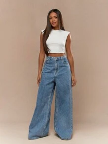 MISSGUIDED 扭纹露背圆领盖袖短款 T 恤 - 白色 - 查看 4