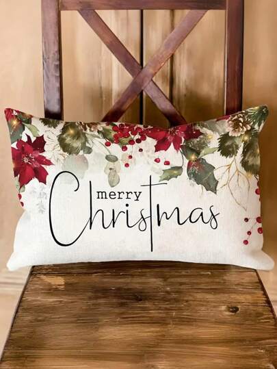 1 Funda de Cojín Navideña - Lavable a máquina, Cierre de cremallera, Poliéster tejido decoraciones festivas rústicas para camas, sillas, sofás