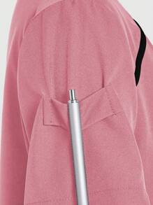 SHEIN TaskFit 女士拼色短袖上衣、手术服上衣、女士 V 领多口袋工作服外套上衣、女士健康检查手术服、宠物美容、牙科按摩师服装、工作室时尚女士工作服、营养师工作服、实验室工作服、女士上衣、多口袋功能性工作服、衣领上有纽扣方便穿脱的上衣、圣诞节、新年和情人节功能性女装、冬春女装 - 粉色 - 查看 6