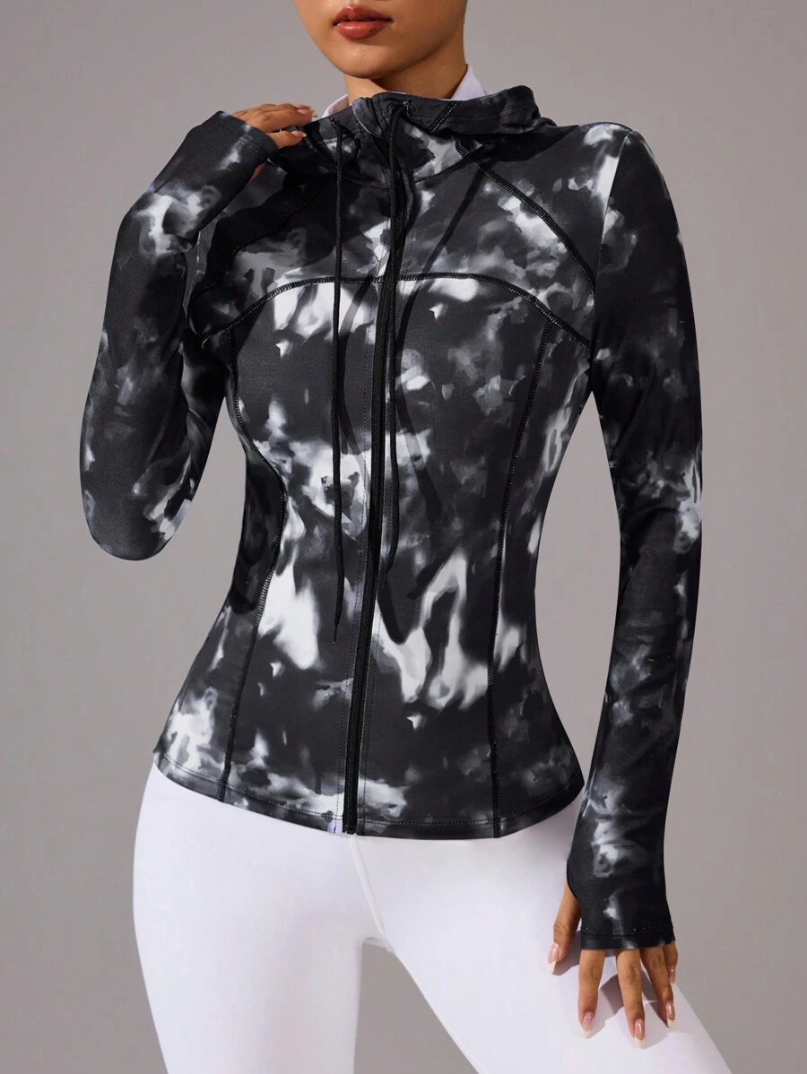 Easithlete Women's Tie Dye Tie Dye Wavy Print Slim Fit Yoga Jacket - Multicolor - View 1