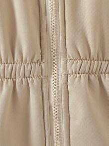 Girls Khaki Embroidered 3D Flower Fuzzy Collar Warm Jacket, For Toddlers & Young Girl