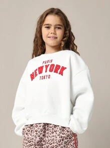 SUMWON Dwuczęściowy zestaw dla dziewcząt Tween Girls Regular Fit New York z nadrukiem i luźnymi spodniami z nadrukiem w panterkę