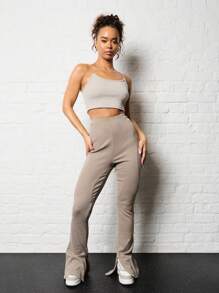 SUMWON WOMEN 带接缝细节的水洗侧开衩喇叭裤