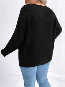 SHEIN LUNE 大码女式纯色落肩长袖宽松休闲套头毛衣秋冬季