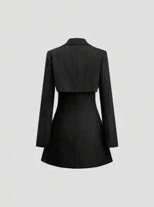 Sweetra 女士休闲翻领短款西装外套搭配抹胸连衣裙 2 件套 Y2K 服装