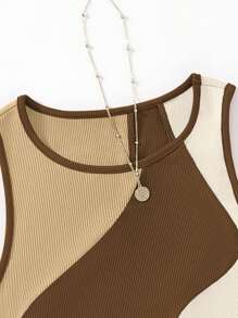 Flirla Casual Color Block Spliced Slim Fit Crop Camisole Graphic Tees Women Tops