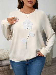 SHEIN LUNE 3D Floral Decor Soft Textured Plus Size Pullover Sweatshirt   Thermal Shirts