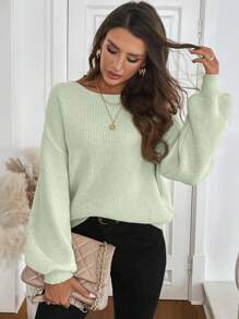 SHEIN LUNE 复古法式街头风格棕色蝴蝶结圆领长袖针织毛衣，女款，秋冬款 - 薄荷綠 - 查看 6