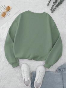 INAWLY 乡村风圣诞奶牛迷彩花卉圣诞礼物印花圆领长袖女式套头卫衣 - 綠色 - 查看 2