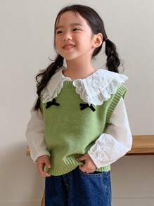 DAZY Young Girl Round Neck Sweater Vest - Green - View 4