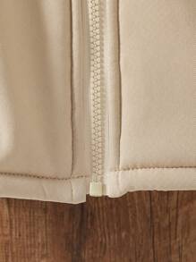 Girls Khaki Embroidered 3D Flower Fuzzy Collar Warm Jacket, For Toddlers & Young Girl