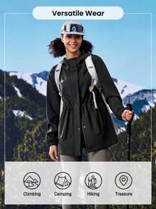 In My Nature 女士户外风衣夹克，腰部可折叠，防水透气，适合露营、远足和城市通勤 - 黑色 - 查看 7