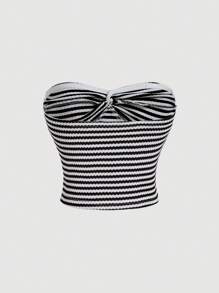 SHEIN MOD Top con torsión frontal, top bandeau a rayas, top de otoño, top lindo, top con capas, top de cebra