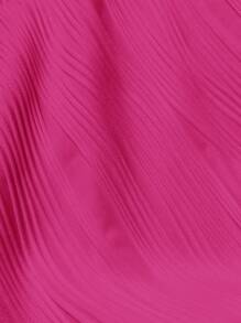 Slaydiva Summer New Elegant Party Daily Date Oblique Shoulder One-Shoulder Off-Shoulder Front Pleated Slim Long Skirt Wavy Texture Knitted Fabric White Women's Dress - Hot Pink - View 7