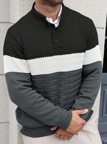 Manfinity Homme Plus Size Men Contrast-Color Button Casual Knit Sweater - Multicolor - View 5