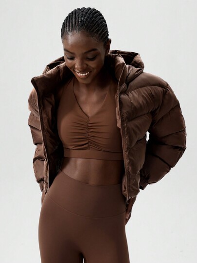 VARSITIE Manteau matelassé de sport à col montant avec capuche et poignets amples pour femmes