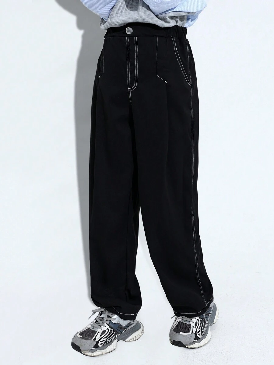 1 quần dài thường ngày sọc tương phản cho bé trai tuổi teen, phù hợp cho các môn thể thao mùa thu/đông và mặc hàng ngày - màu đen - Xem 1