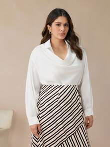 BizChic Plus Size Women's Elegant Commuter Draped Neck Blouse - White - View 2