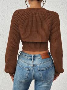 SHEIN Unity 1 Bộ Áo len ống thêu hình bướm thường ngày cho nữ - Rỉ Nâu - Xem 2