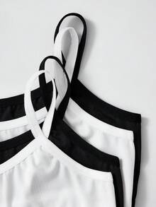 SHEIN Bộ 4 quần lót dây mảnh mềm mại thoải mái cho bé gái tuổi teen giai đoạn phát triển - Đen và trắng - Xem 3