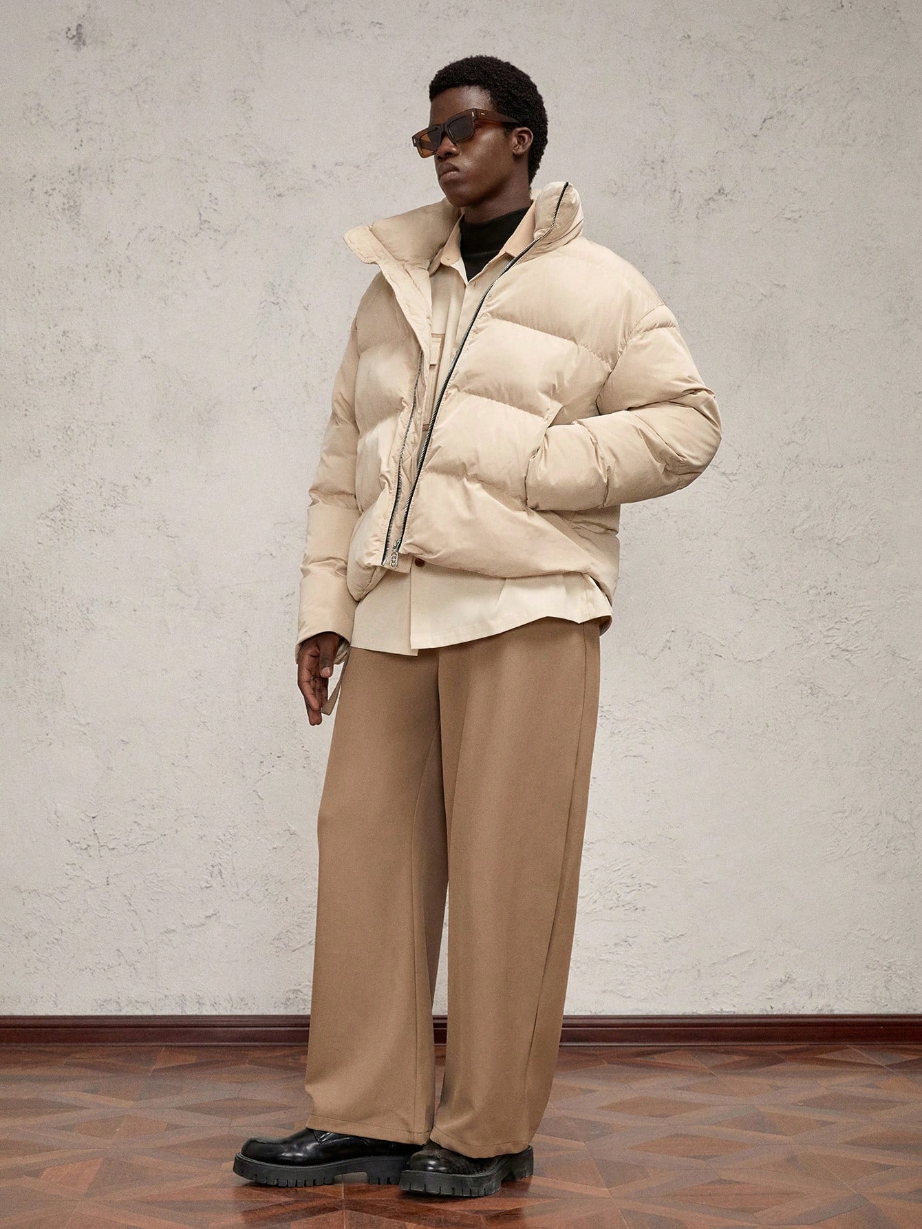 Men's Slim Fit Water-Resistant Stand Collar Padded Coat, For Fall Winter