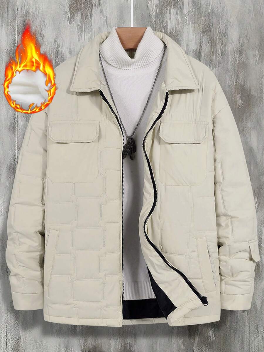 Manfinity Homme Men's Casual Padded Coat With Collar And Pockets - Apricot - View 1