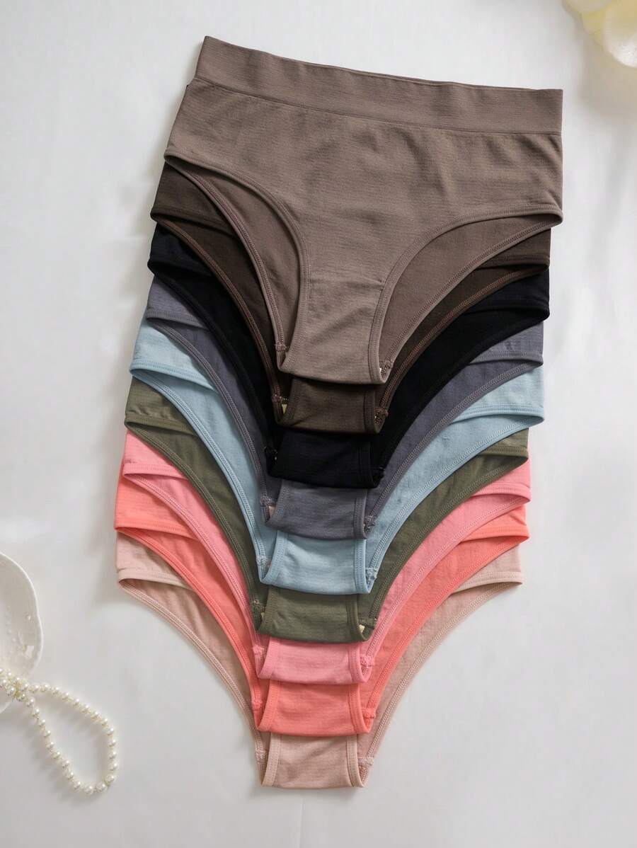 9pcs Women Solid Color Casual Comfortable Panties Set - Multicolor - View 1