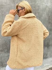 Eilly Bazar Double Button Teddy Coat - Camel - View 2