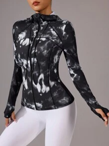 Easithlete Women's Tie Dye Tie Dye Wavy Print Slim Fit Yoga Jacket - Multicolor - View 4