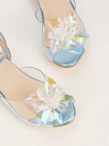 1 双儿童蓝色粗高跟闪光蝴蝶水晶装饰舒适凉鞋，可爱女童鞋，适合春夏秋季 - 藍色 - 查看 4