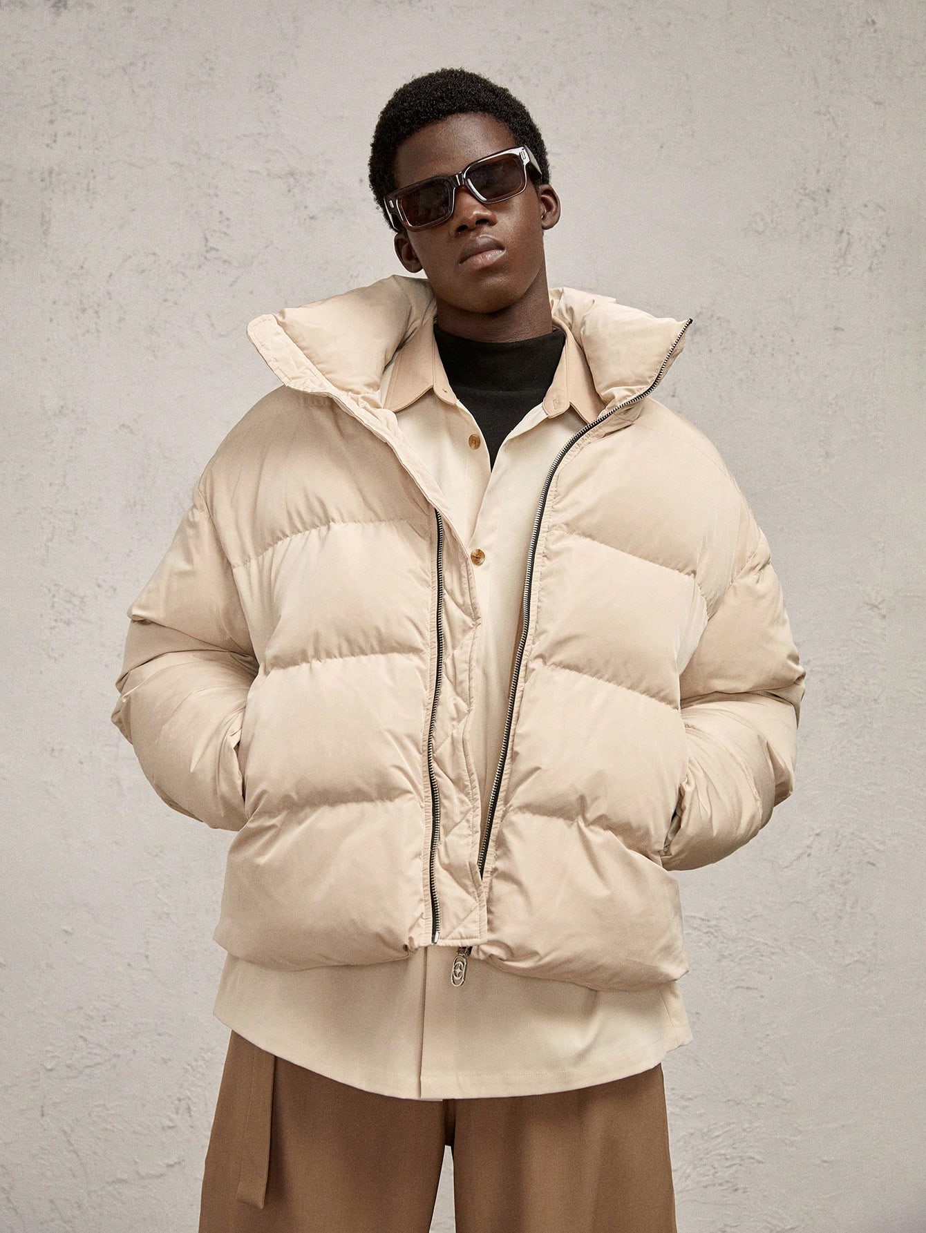 Men's Slim Fit Water-Resistant Stand Collar Padded Coat, For Fall Winter