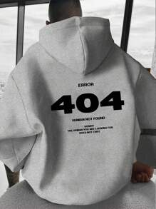Manfinity LEGND Loose Fit Men's Number Print Hoodie Sweatshirt For Casual Wear, Men Hoodie, Streetwear Hoodie, Error 404 Human Not Found Hoodie - Grey - View 1