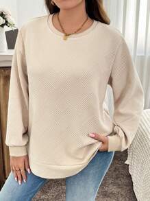 SHEIN LUNE Plus Size Casual Effen Kleur Dropped Shoulder Losse Sweatshirt, Lente/Herfst