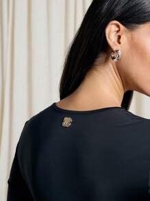 AiiRZ Plunge Neck Draped Front Detail Unitard Jumpsuit - Black - View 3