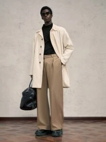 AKNOTIC Business Casual Men's Woven Loose Fit Lapel Collar Long Casual Wind Jacket, Suitable For Autumn, For Fall Winter