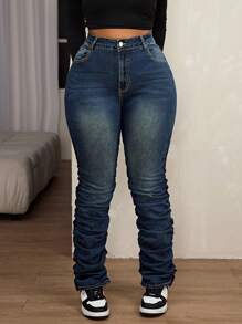 Slaydiva Plus Size High Stretch Denim Skinny Jeans With Elongated Leg Design - Blue - View 4