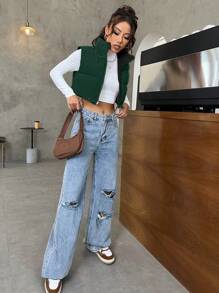 Muchica Áo khoác Barn mùa đông có khóa kéo màu mơ dành cho nữ - màu xanh lá - Xem 3